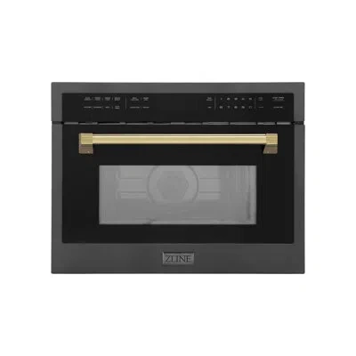 Zline Autograph Edition 24 In. 1.6 Cu Ft. Built-in Convection Microwave Oven In Black Stainless Steel In Gold