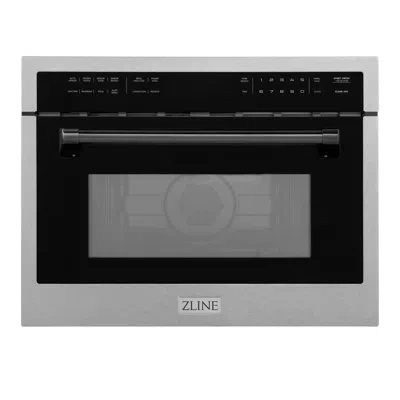 Zline Autograph Edition 24 In. 1.6 Cu Ft. Built-in Convection Microwave Oven In Satin Stainless Steel In Matte Black
