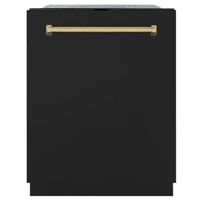 Zline Autograph Edition 24 In. Monument Series 3rd Rack Top Touch Control Tall Tub Dishwasher In Black Mat In Polished Gold