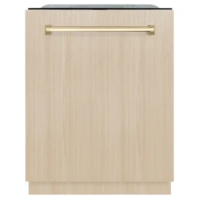 Zline Autograph Edition 24 In. Monument Series 3rd Rack Top Touch Control Tall Tub Dishwasher In Custom Pa In Polished Gold