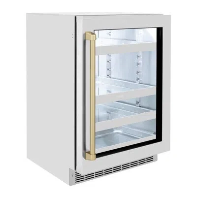 Zline Autograph Edition 24 In. Touchstone 151 Can Beverage Fridge With Glass Door And Handle In Stainless Steel,champagne Bronze