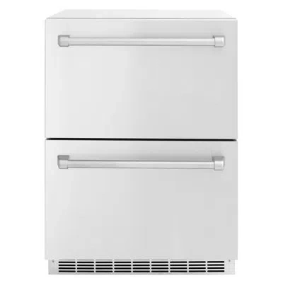 Zline Autograph Edition 24 In. Touchstone 168 Can Outdoor-rated Dual Refrigerator Drawer With Doors And Ha In Stainless Steel