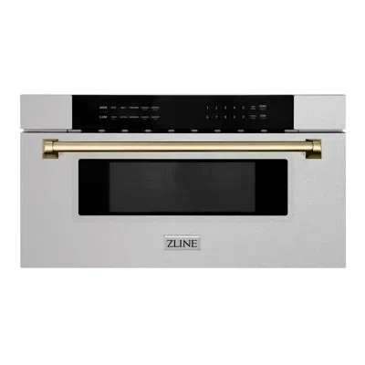 Zline Autograph Edition 30 In. 1.2 Cu. Ft. Built-in Microwave Drawer In Satin Stainless Steel In Champagne Bronze