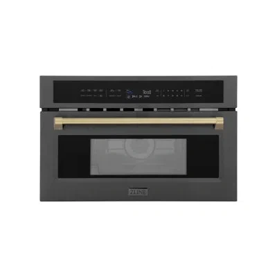 Zline Autograph Edition 30 In. 1.6 Cu Ft. Built-in Convection Microwave Oven In Black Stainless Steel In Champagne Bronze