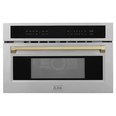 Zline Autograph Edition 30 In. 1.6 Cu Ft. Built-in Convection Microwave Oven In Satin Stainless Steel In Champagne Bronze