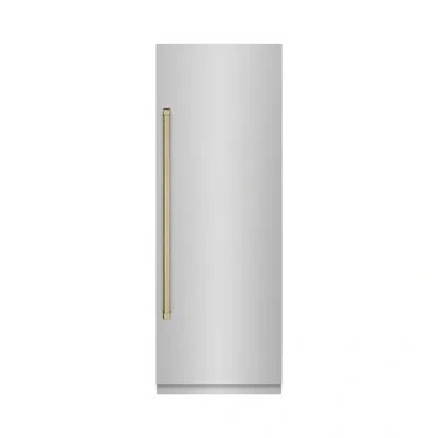 Zline Autograph Edition 30 In. 16.7 Cu. Ft. Column Refrigerator With Graphite Gray Interior And Accents In Stainless Steel,bronze