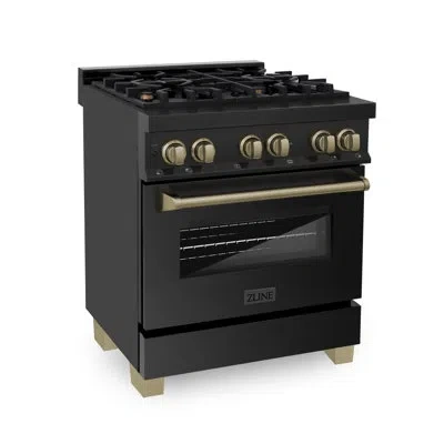 Zline Autograph Edition 30 In. 4.0 Cu. Ft. Legacy Dual Fuel Range With 4 Burner Gas Cooktop And Electric C In Champagne Bronze,black Stainless Steel