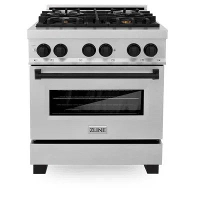 Zline Autograph Edition 30 In. 4.0 Cu. Ft. Legacy Dual Fuel Range With 4 Burner Gas Cooktop And Electric C In Matte Black Satin Stainless Steel