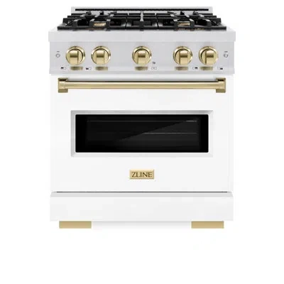 Zline Autograph Edition 30 In. 4.2 Cu. Ft. Classic Dual Fuel Range With 4 Burner Gas Cooktop And Electric  In Gold