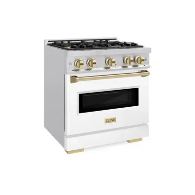 Zline Autograph Edition 30 In. 4.2 Cu. Ft. Classic Dual Fuel Range With 4 Burner Gas Cooktop And Electric  In Gold