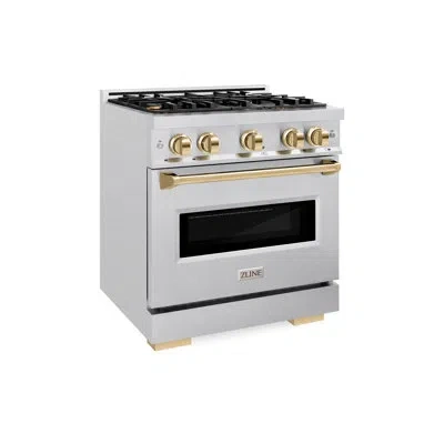Zline Autograph Edition 30 In. 4.2 Cu. Ft. Classic Gas Range With 4 Burner Cooktop And Convection Gas Oven In Gold