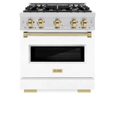 Zline Autograph Edition 30 In. 4.2 Cu. Ft. Classic Gas Range With 4 Burner Cooktop And Convection Gas Oven In Gold