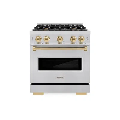 Zline Autograph Edition 30 In. 4.2 Cu. Ft. Classic Gas Range With 4 Burner Cooktop And Convection Gas Oven In Gold