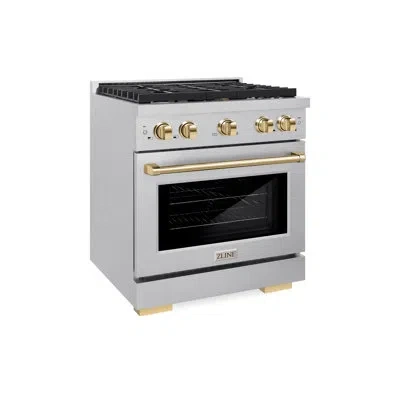 Zline Autograph Edition 30 In. 4.2 Cu. Ft. Paramount Dual Fuel Range With 4 Burner Gas Cooktop And Electri In Stainless Steel,polished Gold