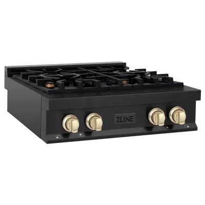 Zline Autograph Edition 30 In. Legacy Gas Rangetop With 4 Burners And Porcelain Cooktop In Black Stainless In Black Stainless Steel,gold