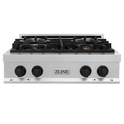 Zline Autograph Edition 30 In. Legacy Gas Rangetop With 4 Burners And Porcelain Cooktop In Satin Stainless In Satin Stainless Steel Matte Black