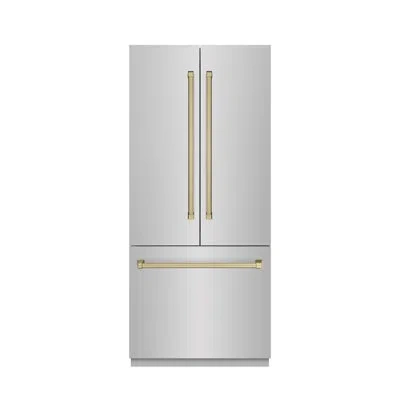Zline Autograph Edition 36 In. 19.6 Cu. Ft. French Door Built-in Bottom Freezer Refrigerator With Water Di In Stainless Steel,bronze