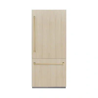 Zline Autograph Edition 36 In. 19.8 Cu. Ft. Panel Ready Built-in Bottom Freezer Refrigerator With Water Di In Panel Ready,graphite Gray,champagne Bronze