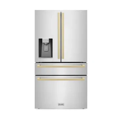 Zline Autograph Edition 36 In. 21.6 Cu. Ft. Counter-depth French Door Refrigerator With Water And Ice Disp In Stainless Steel