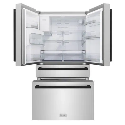 Zline Autograph Edition 36 In. 21.6 Cu. Ft. Counter-depth French Door Refrigerator With Water And Ice Disp In Stainless Steel;matte Black