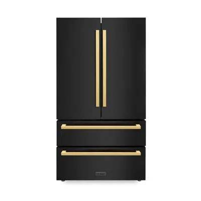 Zline Autograph Edition 36 In. 22.5 Cu. Ft. Counter-depth French Door Refrigerator With Ice Maker In Finge In Black