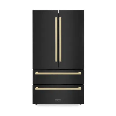 Zline Autograph Edition 36 In. 22.5 Cu. Ft. Counter-depth French Door Refrigerator With Ice Maker In Finge In Black