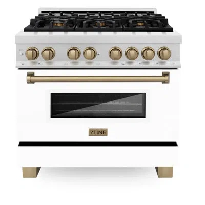 Zline Autograph Edition 36 In. 4.6 Cu. Ft. Legacy Dual Fuel Range With 6 Burner Gas Cooktop And Electric C In Champagne Bronze Satin Stainless Steel