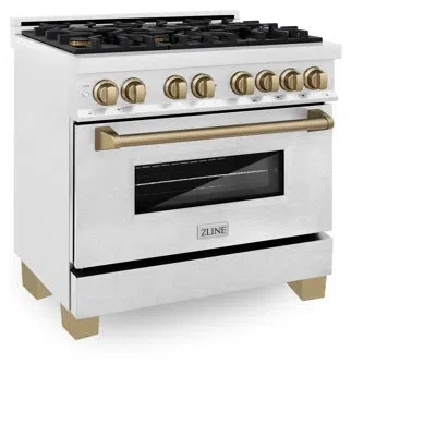 Zline Autograph Edition 36 In. 4.6 Cu. Ft. Legacy Dual Fuel Range With 6 Burner Gas Cooktop And Electric C In Champagne Bronze Satin Stainless Steel