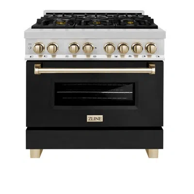 Zline Autograph Edition 36 In. 4.6 Cu. Ft. Legacy Dual Fuel Range With 6 Burner Gas Cooktop And Electric C In Polished Gold