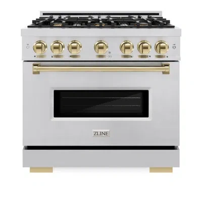 Zline Autograph Edition 36 In. 5.2 Cu. Ft. Classic Gas Range With 6 Burner Cooktop And Convection Gas Oven In Gold