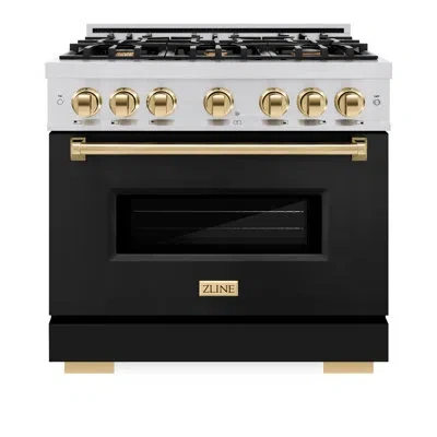 Zline Autograph Edition 36 In. 5.2 Cu. Ft. Classic Gas Range With 6 Burner Cooktop And Convection Gas Oven In Gold,black