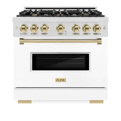 Zline Autograph Edition 36 In. 5.2 Cu. Ft. Classic Gas Range With 6 Burner Cooktop And Convection Gas Oven In Gold,white