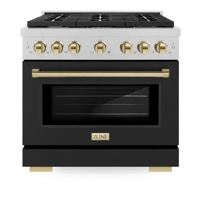 Zline Autograph Edition 36 In. 5.2 Cu. Ft. Paramount Dual Fuel Range With 6 Burner Gas Cooktop And Electri In Black Matte;polished Gold