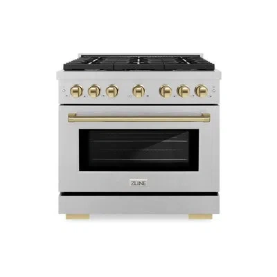 Zline Autograph Edition 36 In. 5.2 Cu. Ft. Paramount Dual Fuel Range With 6 Burner Gas Cooktop And Electri In Satin Stainless Steel,polished Gold,polished Gold