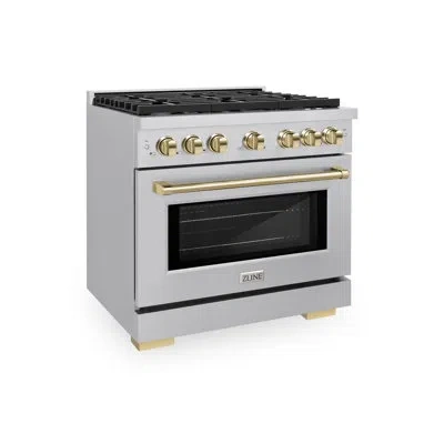 Zline Autograph Edition 36 In. 5.2 Cu. Ft. Paramount Dual Fuel Range With 6 Burner Gas Cooktop And Electri In Stainless Steel,polished Gold