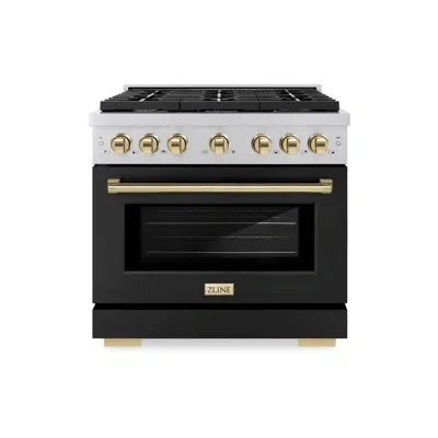 Zline Autograph Edition 36 In. 5.2 Cu. Ft. Paramount Gas Range With 6 Burner Cooktop And Convection Gas Ov In Black Matte,polished Gold