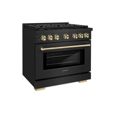 Zline Autograph Edition 36 In. 5.2 Cu. Ft. Paramount Gas Range With 6 Burner Cooktop And Convection Gas Ov In Black,polished Gold