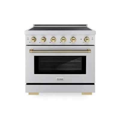 Zline Autograph Edition 36 In. 5.2 Cu. Ft. Paramount Induction Range With 5 Element Cooktop And Electric C In Polished Gold