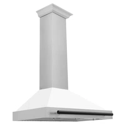 Zline Autograph Edition 36 In. Convertible Satin Stainless Steel Wall Mount Range Hood In White Matte,matte Black