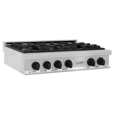Zline Autograph Edition 36 In. Legacy Gas Rangetop With 6 Burners And Porcelain Cooktop In Satin Stainless In Matte Black