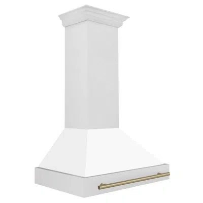 Zline Autograph Edition 36 In. Satin Stainless Steel Wall Mount Range Hood With White Matte Shell Handle In Champagne Bronze