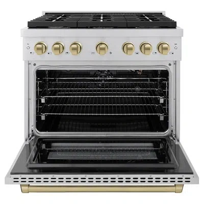 Zline Autograph Edition 36" Paramount Gas Range W/ 6 Burners & Champagne Bronze Accents In Stainless Steel