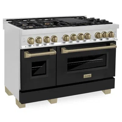 Zline Autograph Edition 48 In. 6.0 Cu. Ft. Legacy Dual Fuel Range With 7 Burner Gas Cooktop And 2 Electric In Champagne Bronze