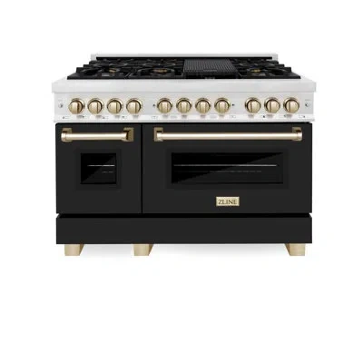 Zline Autograph Edition 48 In. 6.0 Cu. Ft. Legacy Dual Fuel Range With 7 Burner Gas Cooktop And 2 Electric In Gold