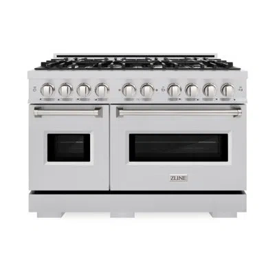 Zline Autograph Edition 48 In. 6.7 Cu. Ft. Classic Double Oven Dual Fuel Range With 8 Burner Gas Cooktop In Silver,stainless Steel,stainless Steel