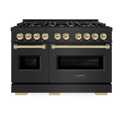 Zline Autograph Edition 48 In. 6.7 Cu. Ft. Classic Double Oven Gas Range With 8 Burner Cooktop In Black St In Gold