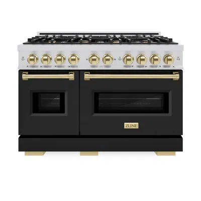 Zline Autograph Edition 48 In. 6.7 Cu. Ft. Classic Double Oven Gas Range With 8 Burner Cooktop In Stainles In Gold