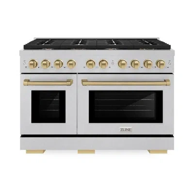 Zline Autograph Edition 48 In. 6.7 Cu. Ft. Paramount Double Oven Dual Fuel Range With 8 Burner Gas Cooktop In Durasnow;champagne Bronze