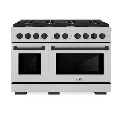 Zline Autograph Edition 48 In. 6.7 Cu. Ft. Paramount Double Oven Gas Range With 8 Burner Cooktop In Satin  In Matte Black
