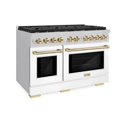 Zline Autograph Edition 48 In. 6.7 Cu. Ft. Paramount Double Oven Gas Range With 8 Burner Cooktop In Stainl In Stainless Steel